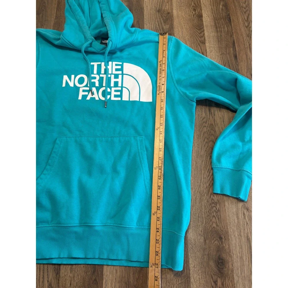 The North Face Hoodie Mens Large Teal Blue Pullover Graphic Logo Excellent